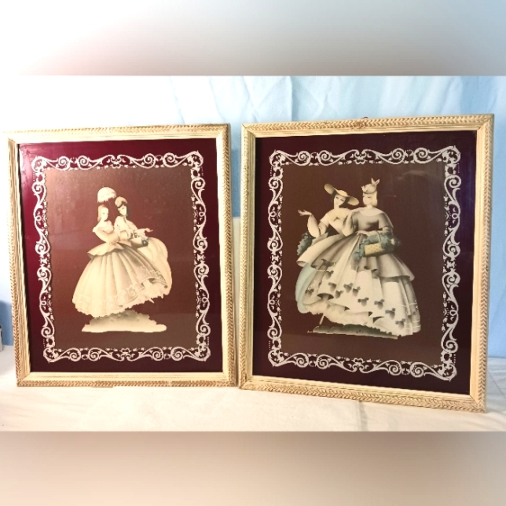 Pair Of Victorian Ladies Vintage With Purchase Tags On Back 13"×15" Each